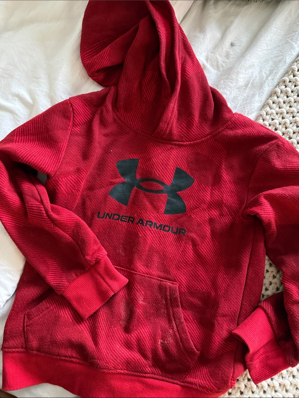 Under Armour Red Pullover Hoodie with Black Logo